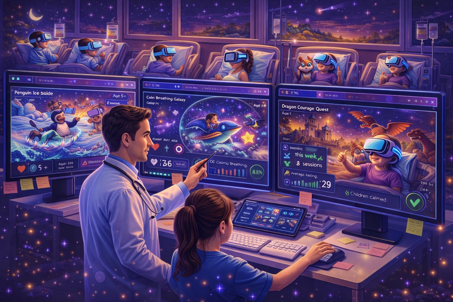 Hospital staff therapeutic VR dashboard illustration