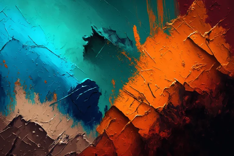 Abstract textured paint in teal and orange